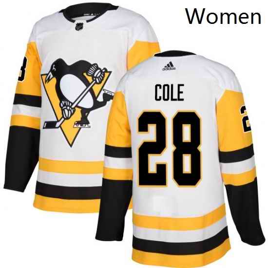 Womens Adidas Pittsburgh Penguins 28 Ian Cole Authentic White Away NHL Jersey